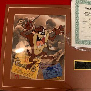 AUTOGRAPHED Ken Norton and Ali photo collage with taz Sericel Loony Tunes